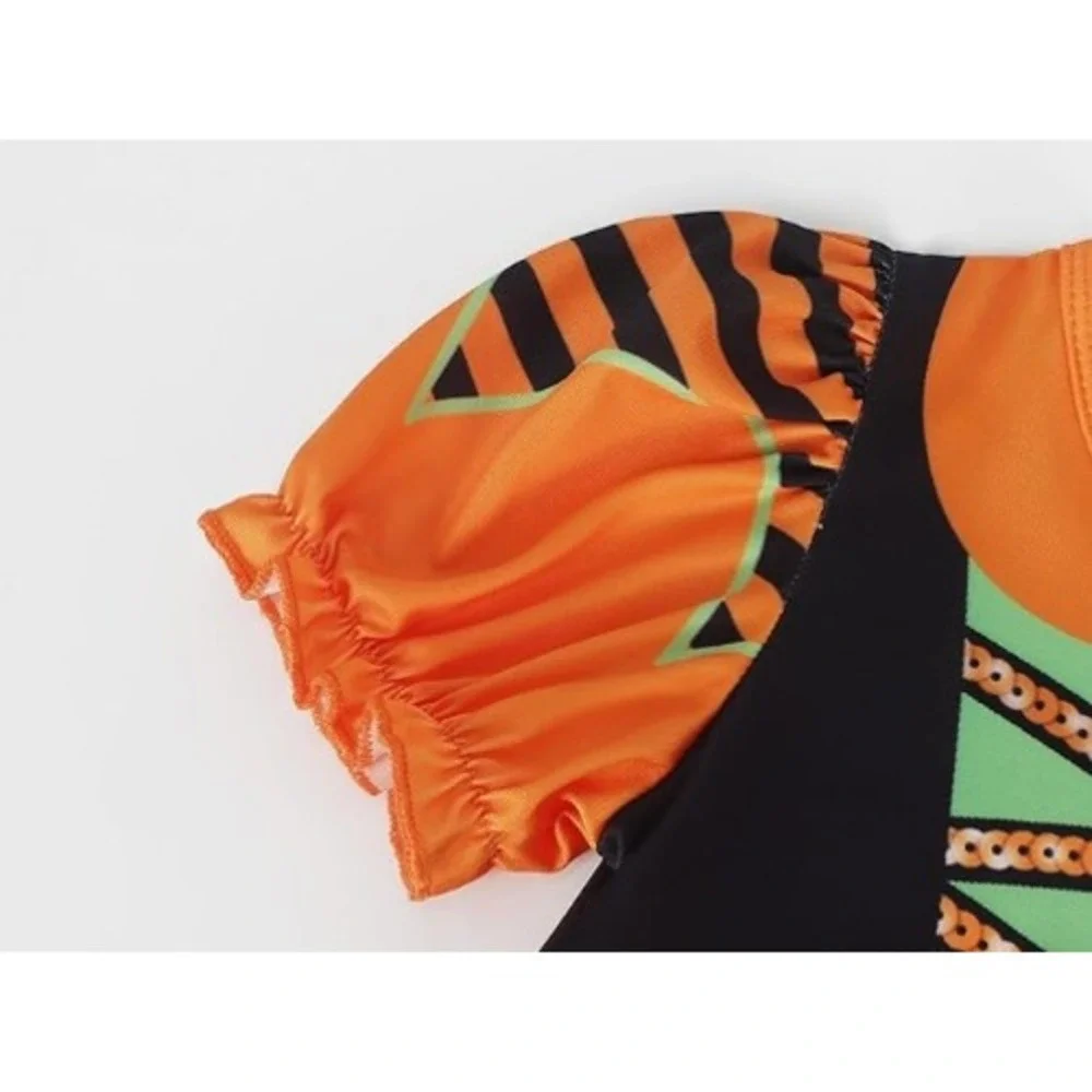 Halloween Pumpkin Witch Costume‎ Dress Kids 3T-4T Orange Tulle Party NEW